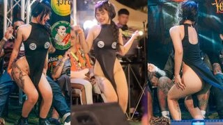 คลิปงานประกวดรอยสัก สาวเต้นโชว์บนเวที ยั่วๆบดๆ ไม่ใส่กางเกงใน ชุดกระพือหีโผล่